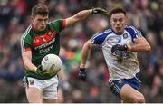 28 January 2018; Eoin O’Donoghue of Mayo in action against Fintan Kelly of Monaghan during the Allianz Football League Division 1 Round 1 match between Monaghan and Mayo at St Tiernach's Park in Clones, County Monaghan. Photo by Seb Daly/Sportsfile