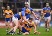 28 January 2018; John Conlon of Clare in action against Padraic Maher of Tipperary during the Allianz Hurling League Division 1A Round 1 match between Clare and Tipperary at Cusack Park in Ennis, County Clare.  Photo by Stephen McCarthy/Sportsfile