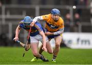 28 January 2018; Shane O'Donnell of Clare in action against Tom Fox of Tipperary during the Allianz Hurling League Division 1A Round 1 match between Clare and Tipperary at Cusack Park in Ennis, County Clare.  Photo by Stephen McCarthy/Sportsfile