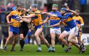 28 January 2018; David Fitzgerald of Clare in action against Tom Fox of Tipperary during the Allianz Hurling League Division 1A Round 1 match between Clare and Tipperary at Cusack Park in Ennis, County Clare.  Photo by Stephen McCarthy/Sportsfile