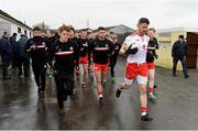 28 January 2018; Tyrone captain Matthew Donnelly leads his team to the pitch before the Allianz Football League Division 1 Round 1 match between Galway and Tyrone at St Jarlath's Park in Tuam, County Galway.  Photo by Piaras Ó Mídheach/Sportsfile