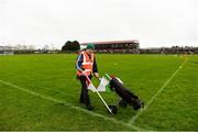 28 January 2018; Grounds staff Tony Melia, from Tuam, puts the pitch flags in place before the Allianz Football League Division 1 Round 1 match between Galway and Tyrone at St Jarlath's Park in Tuam, County Galway.  Photo by Piaras Ó Mídheach/Sportsfile