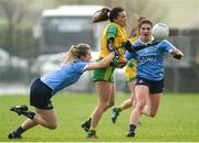 28 January 2018; Niamh Hegarty of Donegal in action against Martha Byrne and Niamh Collins of Dublin during the Lidl Ladies Football National League Division 1 Round 1 match between Donegal and Dublin at Letterkenny in Donegal. Photo by Oliver McVeigh/Sportsfile