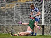 28 January 2018; Kieran Duffy of Monaghan attemps to help Diarmuid O’Connor of Mayo up during the Allianz Football League Division 1 Round 1 match between Monaghan and Mayo at St Tiernach's Park in Clones, County Monaghan. Photo by Seb Daly/Sportsfile