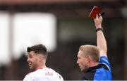 28 January 2018; Darren McCurry of Tyrone is shown the red card by referee Ciarán Branagan during the Allianz Football League Division 1 Round 1 match between Galway and Tyrone at St Jarlath's Park in Tuam, County Galway.  Photo by Piaras Ó Mídheach/Sportsfile