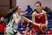 28 January 2018; Amy Fitzgerald of Fr Mathews in action against Kate O'Flaherty of Meteors during the Hula Hoops Senior Women's Cup Final match between Fr Mathews and Meteors at the National Basketball Arena in Tallaght, Dublin. Photo by Eóin Noonan/Sportsfile