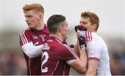 28 January 2018; Peter Harte of Tyrone in a tussle with Eamon Branigan, centre, and Seán Andy Ó Ceallaigh of Galway during the Allianz Football League Division 1 Round 1 match between Galway and Tyrone at St Jarlath's Park in Tuam, County Galway.  Photo by Piaras Ó Mídheach/Sportsfile