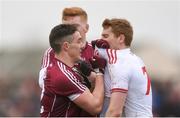 28 January 2018; Peter Harte of Tyrone in a tussle with Eamon Branigan and Seán Andy Ó Ceallaigh, behind, of Galway during the Allianz Football League Division 1 Round 1 match between Galway and Tyrone at St Jarlath's Park in Tuam, County Galway.  Photo by Piaras Ó Mídheach/Sportsfile