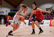 28 January 2018; Susan Fogarty of Meteors in action against Kellie Cahalane of Fr Mathews during the Hula Hoops Senior Women's Cup Final match between Fr Mathews and Meteors at the National Basketball Arena in Tallaght, Dublin. Photo by Brendan Moran/Sportsfile