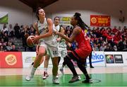 28 January 2018; Shannon Brady of Meteors claims a rebound ahead of Ashley Cunningham of Fr Mathews during the Hula Hoops Senior Women's Cup Final match between Fr Mathews and Meteors at the National Basketball Arena in Tallaght, Dublin. Photo by Brendan Moran/Sportsfile