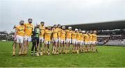 28 January 2018; The Antrim team stand together ahead of the Allianz Hurling League Division 1B Round 1 match between Galway and Antrim at Pearse Stadium in Galway. Photo by Daire Brennan/Sportsfile