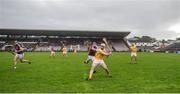 28 January 2018; Paddy Burke of Antrim in action against Jason Flynn of Galway during the Allianz Hurling League Division 1B Round 1 match between Galway and Antrim at Pearse Stadium in Galway. Photo by Daire Brennan/Sportsfile