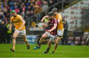 28 January 2018; Paul Flaherty of Galway in action against Joe Maskey of Antrim during the Allianz Hurling League Division 1B Round 1 match between Galway and Antrim at Pearse Stadium in Galway. Photo by Daire Brennan/Sportsfile