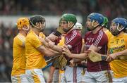 28 January 2018; Players from both sides involved in a scuffle during the Allianz Hurling League Division 1B Round 1 match between Galway and Antrim at Pearse Stadium in Galway. Photo by Daire Brennan/Sportsfile