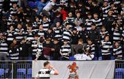 28 January 2018; Belvedere College supporters celebrate their side's first try during the Bank of Ireland Leinster Schools Senior Cup Round 1 match between Belvedere College and Gonzaga at Donnybrook Stadium in Dublin. Photo by David Fitzgerald/Sportsfile