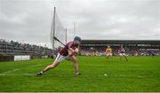28 January 2018; Conor Cooney of Galway takes a sideline cut during the Allianz Hurling League Division 1B Round 1 match between Galway and Antrim at Pearse Stadium in Galway. Photo by Daire Brennan/Sportsfile