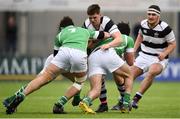 28 January 2018; Luke Harmon of Belvedere College is tackled by Jack Barry, left, and Robbie Kidney of Gonzaga during the Bank of Ireland Leinster Schools Senior Cup Round 1 match between Belvedere College and Gonzaga at Donnybrook Stadium in Dublin. Photo by David Fitzgerald/Sportsfile