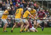 28 January 2018; Brian Concannon of Galway in action against Paddy Burke of Antrim during the Allianz Hurling League Division 1B Round 1 match between Galway and Antrim at Pearse Stadium in Galway. Photo by Daire Brennan/Sportsfile