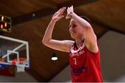 28 January 2018; Niamh Dwyer of Fr Mathews celebrates after the Hula Hoops Senior Women's Cup Final match between Fr Mathews and Meteors at the National Basketball Arena in Tallaght, Dublin. Photo by Brendan Moran/Sportsfile