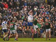 28 January 2018; Niall Kearns of Monaghan in action against Jason Gibbons of Mayo during the Allianz Football League Division 1 Round 1 match between Monaghan and Mayo at St Tiernach's Park in Clones, County Monaghan. Photo by Seb Daly/Sportsfile