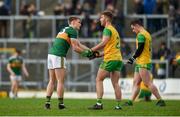 28 January 2018; Killian Spillane of Kerry and Stephen McMenamin of Donegal exchange a handshake after the Allianz Football League Division 1 Round 1 match between Kerry and Donegal at Fitzgerald Stadium in Killarney, Co. Kerry. Photo by Diarmuid Greene/Sportsfile