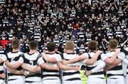 28 January 2018; Belvedere College players celebrate in front of their supporters following their victory in the Bank of Ireland Leinster Schools Senior Cup Round 1 match between Belvedere College and Gonzaga at Donnybrook Stadium in Dublin. Photo by David Fitzgerald/Sportsfile