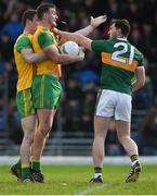 28 January 2018; Dáithí Casey of Kerry tussles off the ball with Leo McLoone and Caolan Ward, left, of Donegal during the Allianz Football League Division 1 Round 1 match between Kerry and Donegal at Fitzgerald Stadium in Killarney, Co. Kerry. Photo by Diarmuid Greene/Sportsfile