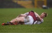 28 January 2018; Peter Cooke of Galway and Hugh Pat McGeary of Tyrone tussle during the Allianz Football League Division 1 Round 1 match between Galway and Tyrone at St Jarlath's Park in Tuam, County Galway.  Photo by Piaras Ó Mídheach/Sportsfile