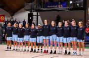 28 January 2018; The DCU Mercy team stand for the national anthems prior to the Hula Hoops Women’s National Cup Final match between DCU Mercy and Ambassador UCC Glanmire at the National Basketball Arena in Tallaght, Dublin. Photo by Brendan Moran/Sportsfile