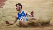 28 January 2018; James Murphy of Waterford AC, Co Waterford, competing in the Junior Men Long Jump during the Irish Life Health National Indoor Junior and U23 Championships at Athlone IT in Athlone, County Westmeath. Photo by Sam Barnes/Sportsfile