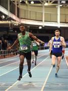 28 January 2018; Brandon Arrey of Blarney/Inniscara AC, Co Cork, on his way to winning the U23 Men 400m event during the Irish Life Health National Indoor Junior and U23 Championships at Athlone IT in Athlone, County Westmeath. Photo by Sam Barnes/Sportsfile