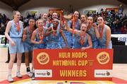 28 January 2018; DCU Mercy players celebrate with the cup after the Hula Hoops Women’s National Cup Final match between DCU Mercy and Ambassador UCC Glanmire at the National Basketball Arena in Tallaght, Dublin. Photo by Eóin Noonan/Sportsfile