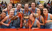28 January 2018; DCU Mercy players celebrate with the cup after the Hula Hoops Women’s National Cup Final match between DCU Mercy and Ambassador UCC Glanmire at the National Basketball Arena in Tallaght, Dublin. Photo by Eóin Noonan/Sportsfile
