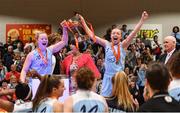 28 January 2018; Joint DCU Mercy captains Aisling Sullivan, left and Sarah Woods right lifting the cup after the Hula Hoops Women’s National Cup Final match between DCU Mercy and Ambassador UCC Glanmire at the National Basketball Arena in Tallaght, Dublin. Photo by Eóin Noonan/Sportsfile