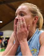 28 January 2018; Sarah Woods of DCU Mercy reacts after the Hula Hoops Women’s National Cup Final match between DCU Mercy and Ambassador UCC Glanmire at the National Basketball Arena in Tallaght, Dublin. Photo by Eóin Noonan/Sportsfile