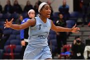 28 January 2018; Tiffany Corselli of DCU Mercy celebrates at the final buzzer of the Hula Hoops Women’s National Cup Final match between DCU Mercy and Ambassador UCC Glanmire at the National Basketball Arena in Tallaght, Dublin. Photo by Brendan Moran/Sportsfile