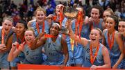28 January 2018; The DCU Mercy team celebrate with the cup after the Hula Hoops Women’s National Cup Final match between DCU Mercy and Ambassador UCC Glanmire at the National Basketball Arena in Tallaght, Dublin. Photo by Brendan Moran/Sportsfile
