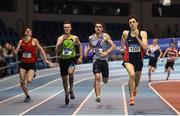 28 January 2018; Conall Hayes of Le Cheile AC, Co Kildare, right, on his way to winning the U23 Men 800m event during the Irish Life Health National Indoor Junior and U23 Championships at Athlone IT in Athlone, County Westmeath. Photo by Sam Barnes/Sportsfile