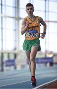 28 January 2018; Gearoid McMahon of Shannon AC, Co Clare, competing in the Junior Men 3km Walk event during the Irish Life Health National Indoor Junior and U23 Championships at Athlone IT in Athlone, County Westmeath. Photo by Sam Barnes/Sportsfile