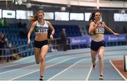 28 January 2018; Alanna Lally of U.C.D. A.C., Co Dublin, right, on her way to winning the U23 Women 800m event, ahead of Jenna Bromell of Emerald AC, Co Limerick, who finished second, during the Irish Life Health National Indoor Junior and U23 Championships at Athlone IT in Athlone, County Westmeath. Photo by Sam Barnes/Sportsfile Photo by Sam Barnes/Sportsfile