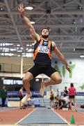 28 January 2018; Ben Browne Roche of Slí Cualann, Co Wicklow, competing in the U23 Men Long Jump event during the Irish Life Health National Indoor Junior and U23 Championships at Athlone IT in Athlone, County Westmeath. Photo by Sam Barnes/Sportsfile