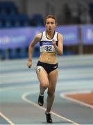 28 January 2018; Aoife Lynch of Donore Harriers, Co Dublin, competing in the Junior Women 200m during the Irish Life Health National Indoor Junior and U23 Championships at Athlone IT in Athlone, County Westmeath. Photo by Sam Barnes/Sportsfile