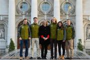 29 January 2018; An Taoiseach, Leo Varadkar congratulated Team Ireland Winter Olympic athletes ahead of their departure for the Pyeongchang Winter Olympics. The Olympic Council of Ireland (OCI) confirmed that five Irish athletes have qualified to represent Team Ireland at the 2018 Winter Olympic Games in PyeongChang, South Korea, from the 9th – 25th February. Team Ireland, who were gathered in Dublin today for a workshop, held jointly by the OCI and Sport Ireland were met by An Taoiseach Leo Varadkar who congratulated them on the achievement of being selected to represent Ireland at the Olympic Games and presented them with their official Team Ireland kit. Pictured are team leader Shane O'Connor, Seamus O'Connor, President of the Olympic Council of Ireland Sarah Keane, Brendan Newby, Tess Arbez and Pat McMillan. Photo by Ramsey Cardy/Sportsfile