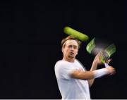 29 January 2018; Irish Davis Cup team member Peter Bothwell in action during a team practice session ahead of their Davis Cup Group 2 tie against Denmark on Saturday 3rd of February. David Lloyd Riverview, in Clonskeagh, Dublin. Photo by Seb Daly/Sportsfile