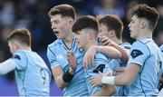 29 January 2018; Chris Cosgrave of St Michael's College, centre, celebrates with team-mates after scoring a try during the Bank of Ireland Leinster Schools Senior Cup Round 1 match between Terenure College and St Michael's College at Donnybrook Stadium, in Dublin.  Photo by Piaras Ó Mídheach/Sportsfile