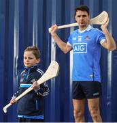 30 January 2018; Dublin hurler Danny Sutcliffe with young Dub, Dara Ryan, age 7, in Parnell Park to kick off the 2018 Dublin GAA Season with team sponsor’s AIG Insurance. To celebrate the new year, AIG revealed details of their latest car insurance deal, offering 20% off car insurance to new customers. For more info call 1890 50 27 27 or log on to www.aig.ie/dubs. Parnell Park, Dublin. Photo by David Fitzgerald/Sportsfile