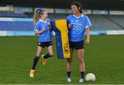 30 January 2018; Dublin footballer Leah Caffrey with young Dub, Kyah O'Reilly, age 8, in Parnell Park to kick off the 2018 Dublin GAA Season with team sponsor’s AIG Insurance. To celebrate the new year, AIG revealed details of their latest car insurance deal, offering 20% off car insurance to new customers. For more info call 1890 50 27 27 or log on to www.aig.ie/dubs. Parnell Park, Dublin. Photo by David Fitzgerald/Sportsfile