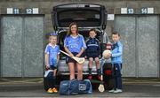 30 January 2018; Dublin camogie player Eimear McCarthy, with young Dubs, from left, Kyah O'Reilly, age 8, Dara Ryan, age 7 and Christian Kelly, age 7, in Parnell Park to kick off the 2018 Dublin GAA Season with team sponsor’s AIG Insurance. To celebrate the new year, AIG revealed details of their latest car insurance deal, offering 20% off car insurance to new customers. For more info call 1890 50 27 27 or log on to www.aig.ie/dubs. Parnell Park, Dublin. Photo by David Fitzgerald/Sportsfile