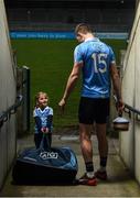 30 January 2018; Dublin footballer Dean Rock with young Dub Clodagh Quinn, age 4, in Parnell Park to kick off the 2018 Dublin GAA Season with team sponsor’s AIG Insurance. To celebrate the new year, AIG revealed details of their latest car insurance deal, offering 20% off car insurance to new customers. For more info call 1890 50 27 27 or log on to www.aig.ie/dubs. Parnell Park, Dublin. Photo by Brendan Moran/Sportsfile