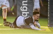 31 January 2018; Karmon Fitzgerald of Newbridge College goes over to score his side's second try during the Bank of Ireland Leinster Schools Senior Cup Round 1 match between Newbridge College and Presentation College Bray at Donnybrook Stadium in Dublin. Photo by Seb Daly/Sportsfile